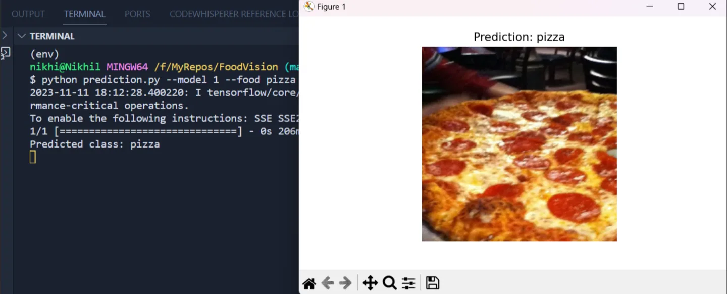Food Vision command line prediction result